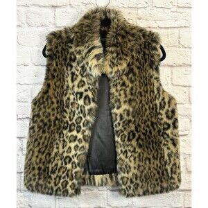 NEW Valerie Stevens Sleeveless Faux Fur Leopard Animal Print Vest Furry SM - MED